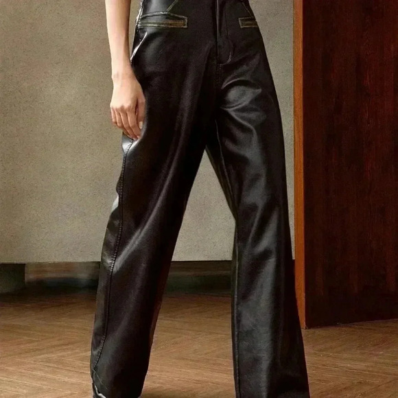 Black Elegant Women's Vintage Washed-Look Long Pants - Picture 7 of 7